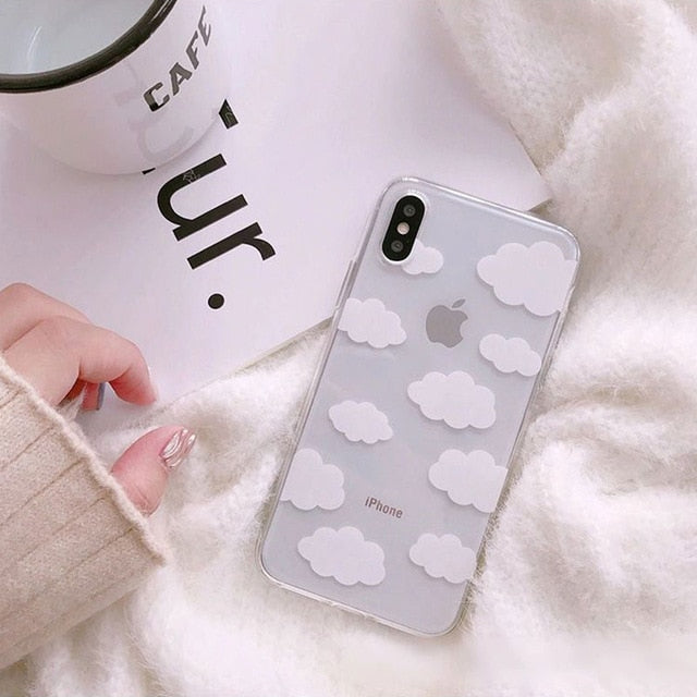 Transparent White Cloud Print Phone Case